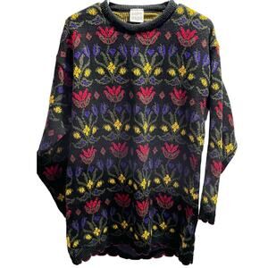 Soft‎ Wear Vintage England Heavy Chunky Knit Multi Color Floral Scallop Sweater